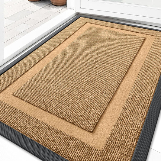 OLANLY Waterproof Front Door Mat - All-Season Natural Rubber Doormat | Easy Clean, Low Profile, 29.5x17, Butter Yellow