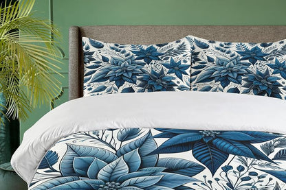 Ambesonne Night Blue Duvet Cover Set with Monochrome Poinsettia Flowers - Queen, 3-Piece