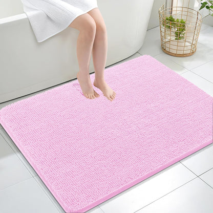OLANLY Large Bathroom Rugs - Extra Soft Chenille Bath Mats | Quick Dry, Machine Washable, Pink 40x32
