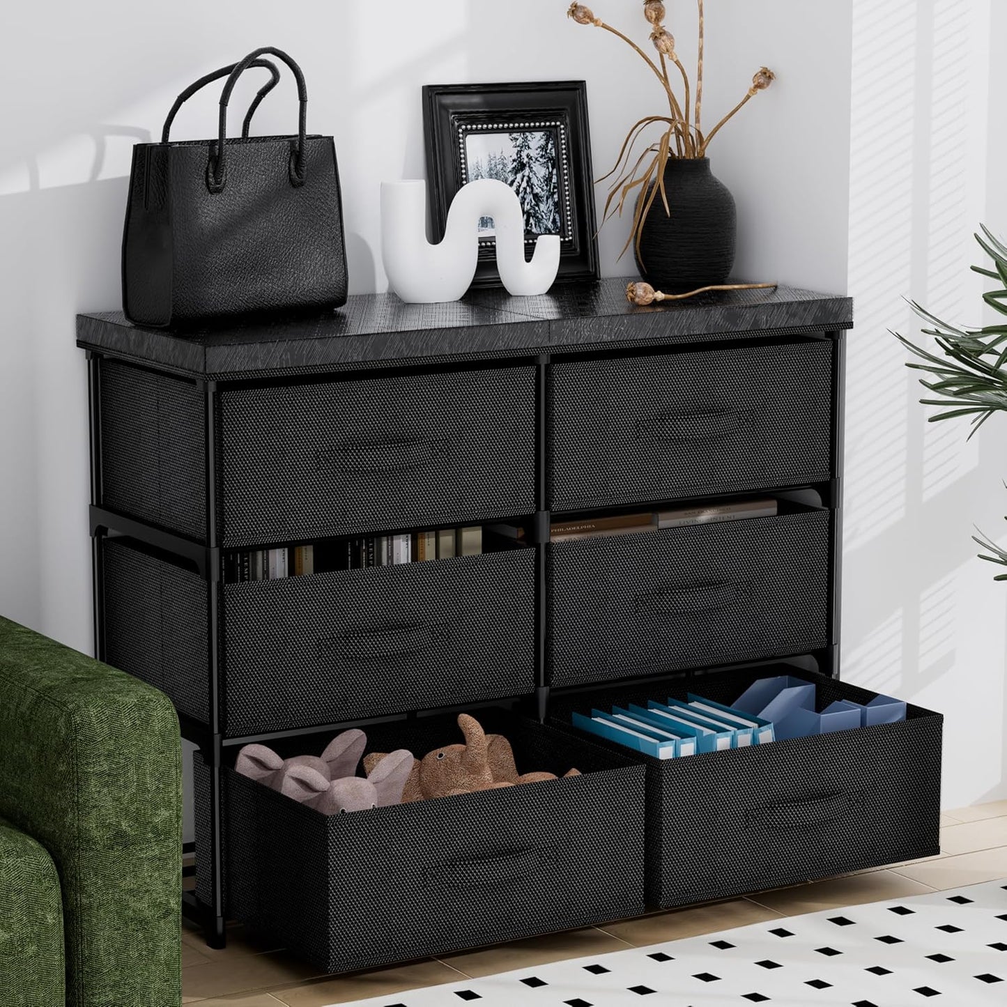PPN Dresser - 6 Fabric Drawer Storage Cabinet for Living Room & Bedroom Organization - Black