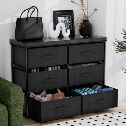 PPN Dresser - 6 Fabric Drawer Storage Cabinet for Living Room & Bedroom Organization - Black