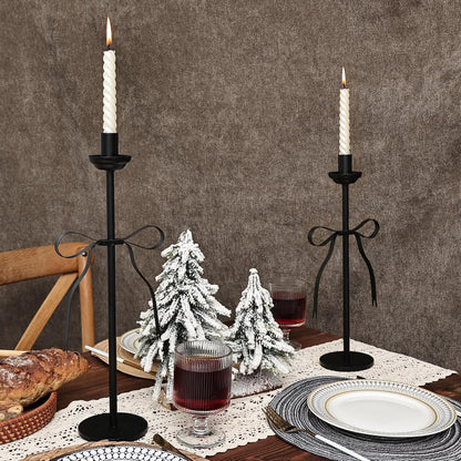 Skiennix Black Taper Candlestick Holders - Set of 2 Modern Metal Candle Stands for Dining Table Decor