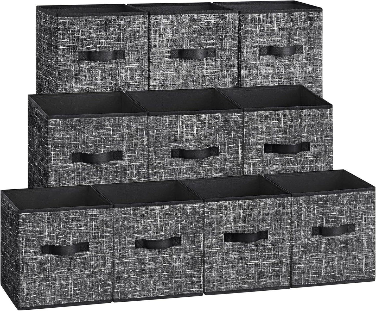 SONGMICS Storage Cubes - Foldable Non-Woven Fabric Bins with Double Handles - Set of 10, Ink Black, 10.2 x 10.2 x 11 Inches