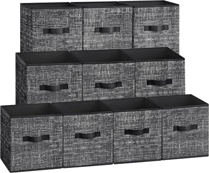 SONGMICS Storage Cubes - Foldable Non-Woven Fabric Bins with Double Handles - Set of 10, Ink Black, 10.2 x 10.2 x 11 Inches