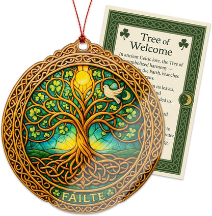 St. Patrick's Day Gifts | Tree of Life Ornament - Celtic Decor with Shamrock Blessing Card