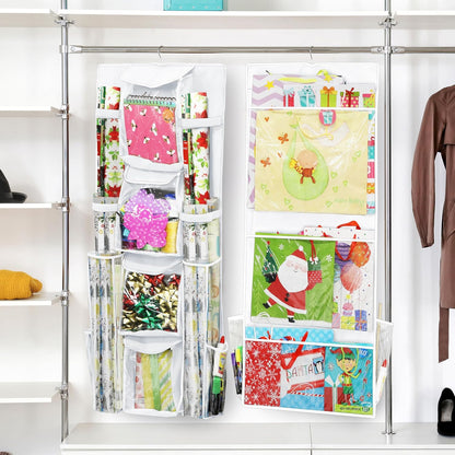 Simple Houseware Gift Wrap Organizer - Double-Sided Storage Pockets, White | Set of 1
