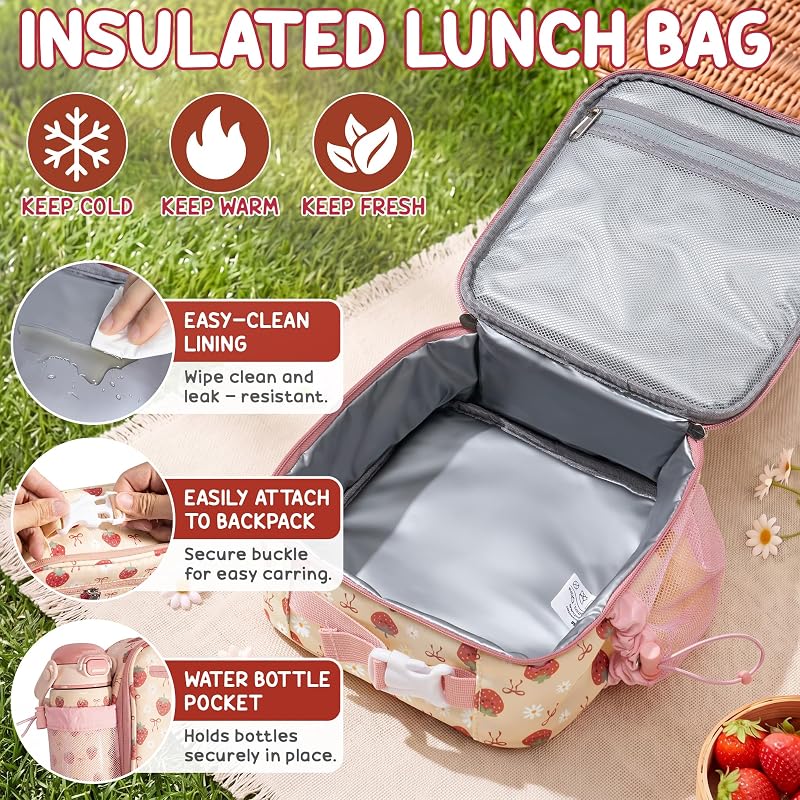 Fimibuke Kids Bento Lunch Box Set with Insulated Bottle, Bag & Utensils - Dinosaur Variation