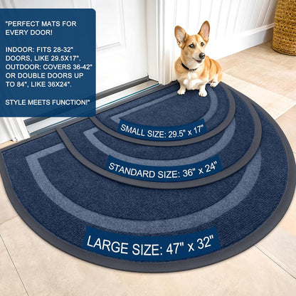 OLANLY Half Circle Door Mat - Waterproof All-Season Indoor/Outdoor Welcome Mat, 47x23, Blue