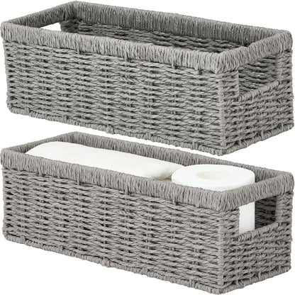 Vagusicc Wicker Storage Baskets - Stylish Grey Paper Rope Baskets with Handles | 2-Pack for Organizing