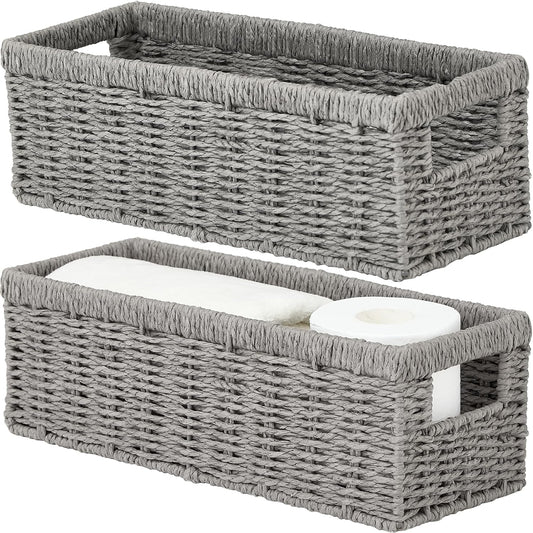 Vagusicc Wicker Storage Baskets - Stylish Grey Paper Rope Baskets with Handles | 2-Pack for Organizing