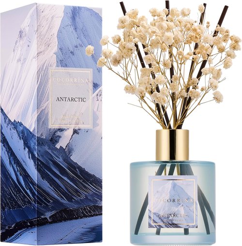 COCORRÍNA Reed Diffuser - Antarctic 6.7 Fl. Oz Set with 8 Sticks & Preserved Baby's Breath | Elegant Home Decor