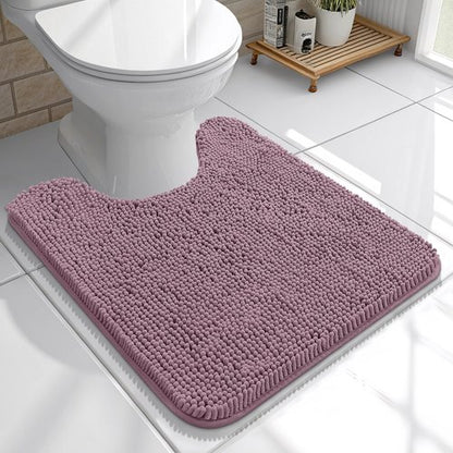 OLANLY Toilet Rugs U-Shaped 20x20, Extra Soft Absorbent Chenille Contour Bathroom Rugs for Toilet, Dry Quickly, Machine Washable, Non-Slip Bath Mat, Deep Plum