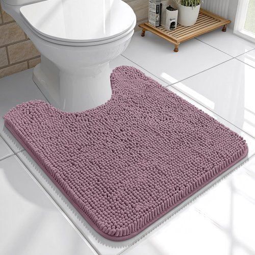 OLANLY Toilet Rugs U-Shaped 20x20, Extra Soft Absorbent Chenille Contour Bathroom Rugs for Toilet, Dry Quickly, Machine Washable, Non-Slip Bath Mat, Deep Plum