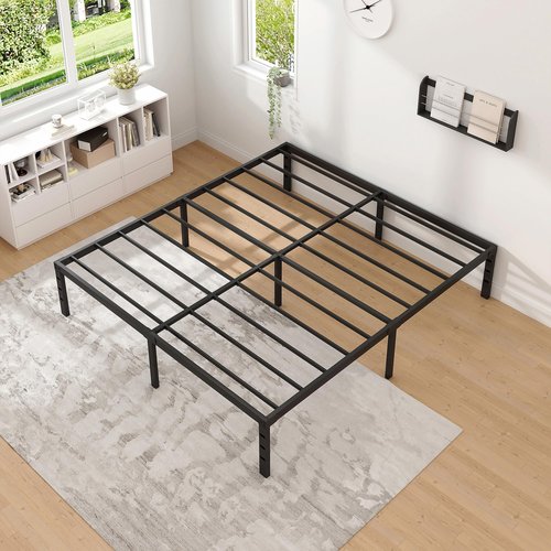 NEW JETO Metal Bed Frame,Full Size Bed Frame with Storage Space,Heavy Duty Sturdy Mattress Foundation,Easy Assembly,No Box Spring Needed, Black,16 Inch,Full