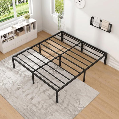 NEW JETO Metal Bed Frame,Full Size Bed Frame with Storage Space,Heavy Duty Sturdy Mattress Foundation,Easy Assembly,No Box Spring Needed, Black,16 Inch,Full