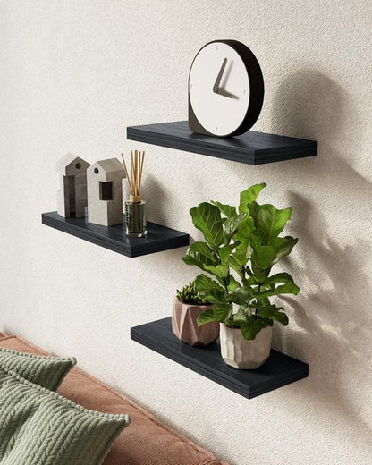 BAYKA Floating Wall Shelves - Set of 3 Stylish Black Shelves | 15.7 Inches & 36 Inches
