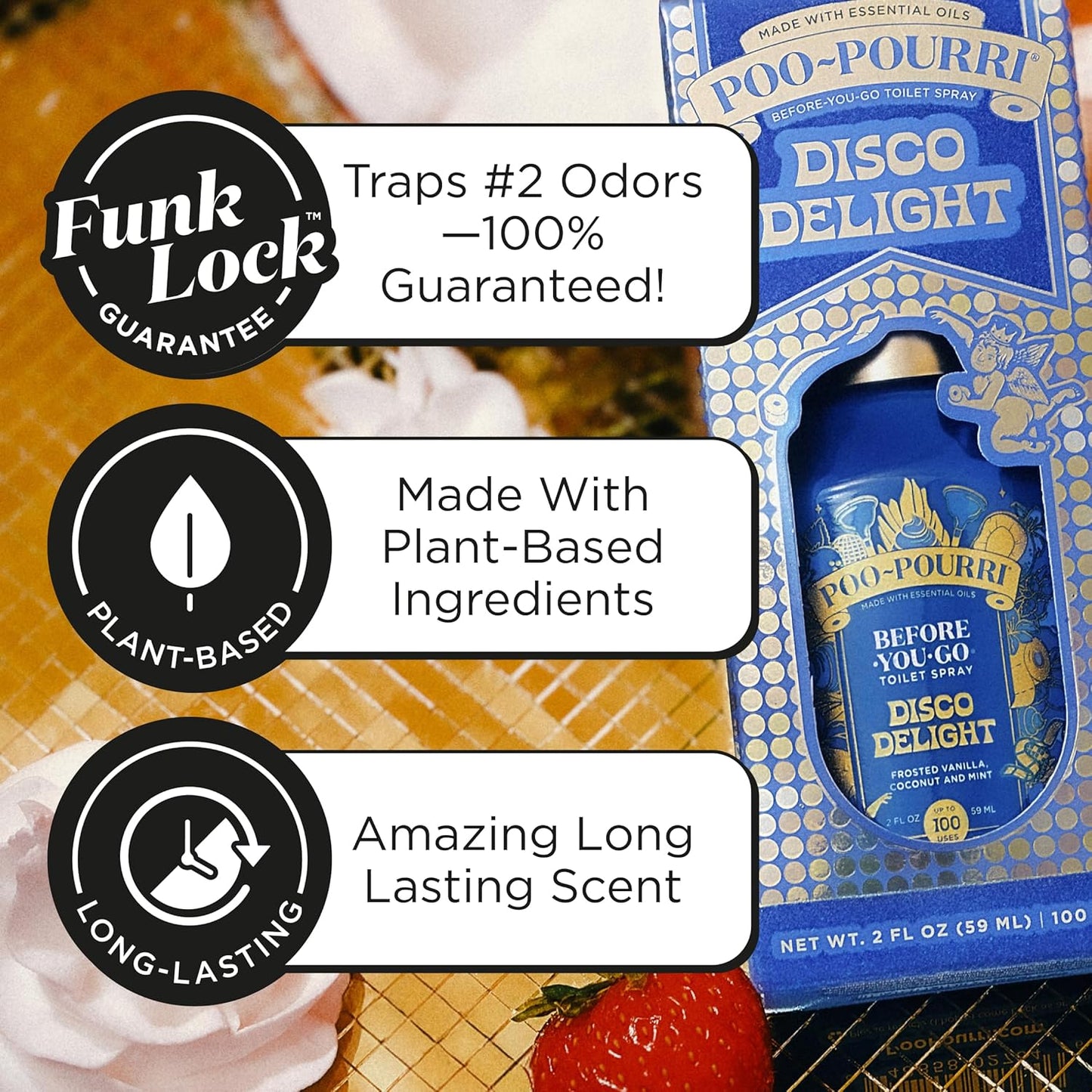 Poo-Pourri Before-You-Go Toilet Spray - Disco Delight, 2 Fl Oz | Frosted Vanilla, Coconut & Mint