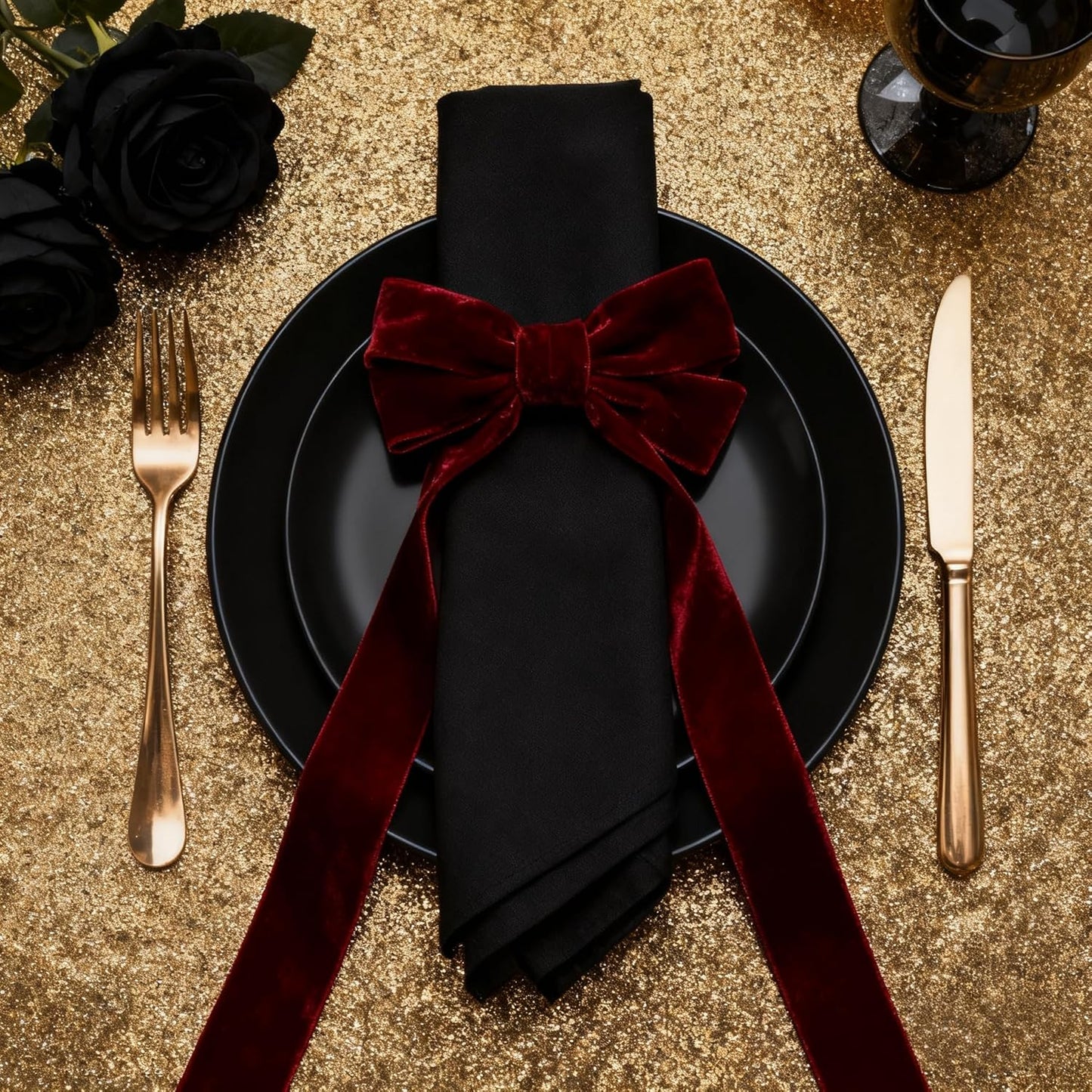 Meseey Bow Napkin Rings - Set of 6 Luxury Burgundy Velvet Holders for Elegant Holiday Table Decor