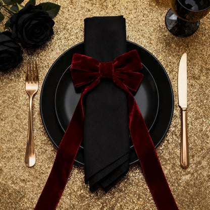 Meseey Bow Napkin Rings - Set of 6 Luxury Burgundy Velvet Holders for Elegant Holiday Table Decor