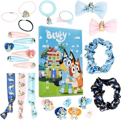 Bluey Hair Accessories Advent Calendar 2025 - 24 Hair Clips, Bows, Scrunchies & Claw Clips for Girls