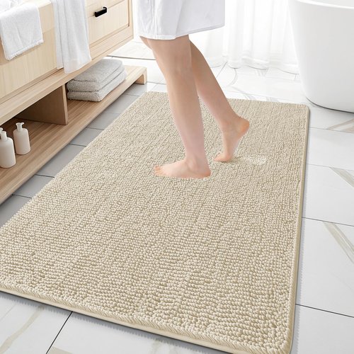 OLANLY Bathroom Rugs 59x35, Extra Soft Absorbent Chenille Bath Rugs, Rubber Backing Quick Dry, Machine Washable Bath Mats for Bathroom Floor, Tub and Shower, Home Decor Accessories, Sand