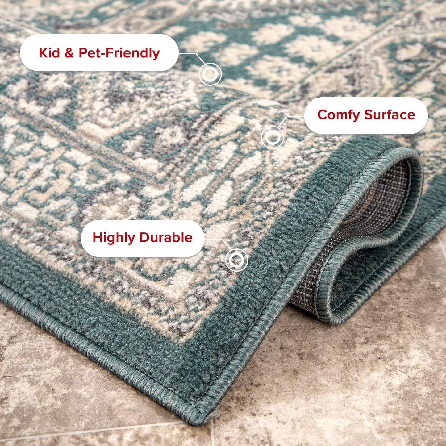 nuLOOM 3x5 Becca Traditional Tiled Area Rug - Faded Blue Design, Stain Resistant | Perfect for Any Room