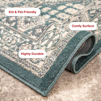nuLOOM 3x5 Becca Traditional Tiled Area Rug - Faded Blue Design, Stain Resistant | Perfect for Any Room