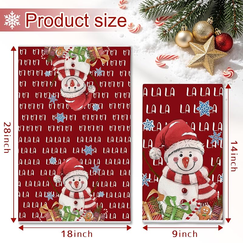 Christmas Kitchen Towels Set of 2 18x28in Snowman Santa - Red/Green Variation