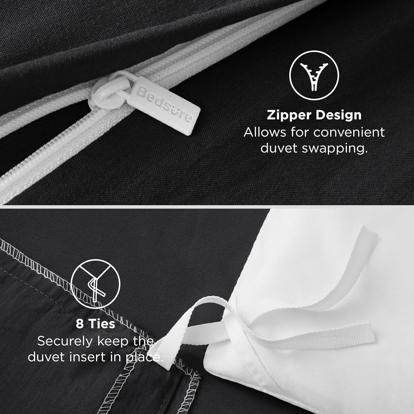 Bedsure Black Duvet Cover Set - Extra Soft Cotton-Like Polyester, Full Size 80x90 Inches, 3 Pieces with Zipper Closure & 2 Pillow Shams