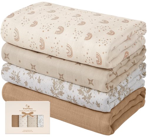 Yoofoss Muslin Swaddle Blankets, Organic Baby Blankets, 47 x 47 Inches Receiving Blanket for Baby Boys and Girls, Baby Essentials for Newborns Soft Breathable
