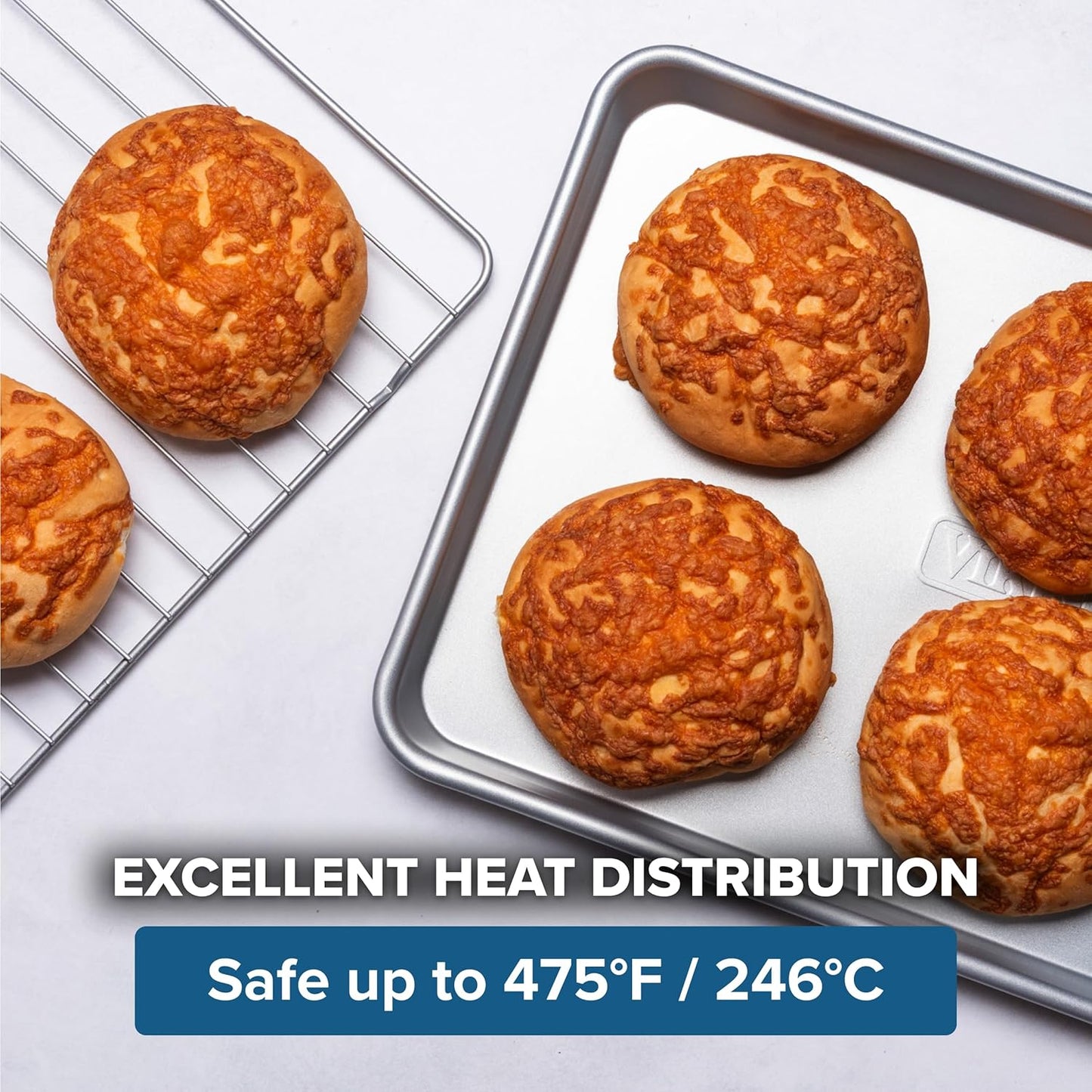 Viking Premium Nonstick Ceramic Baking Pans Set - PFAS-Free Heavy Gauge Bakeware | 5-Piece Oven Safe Set in Silver