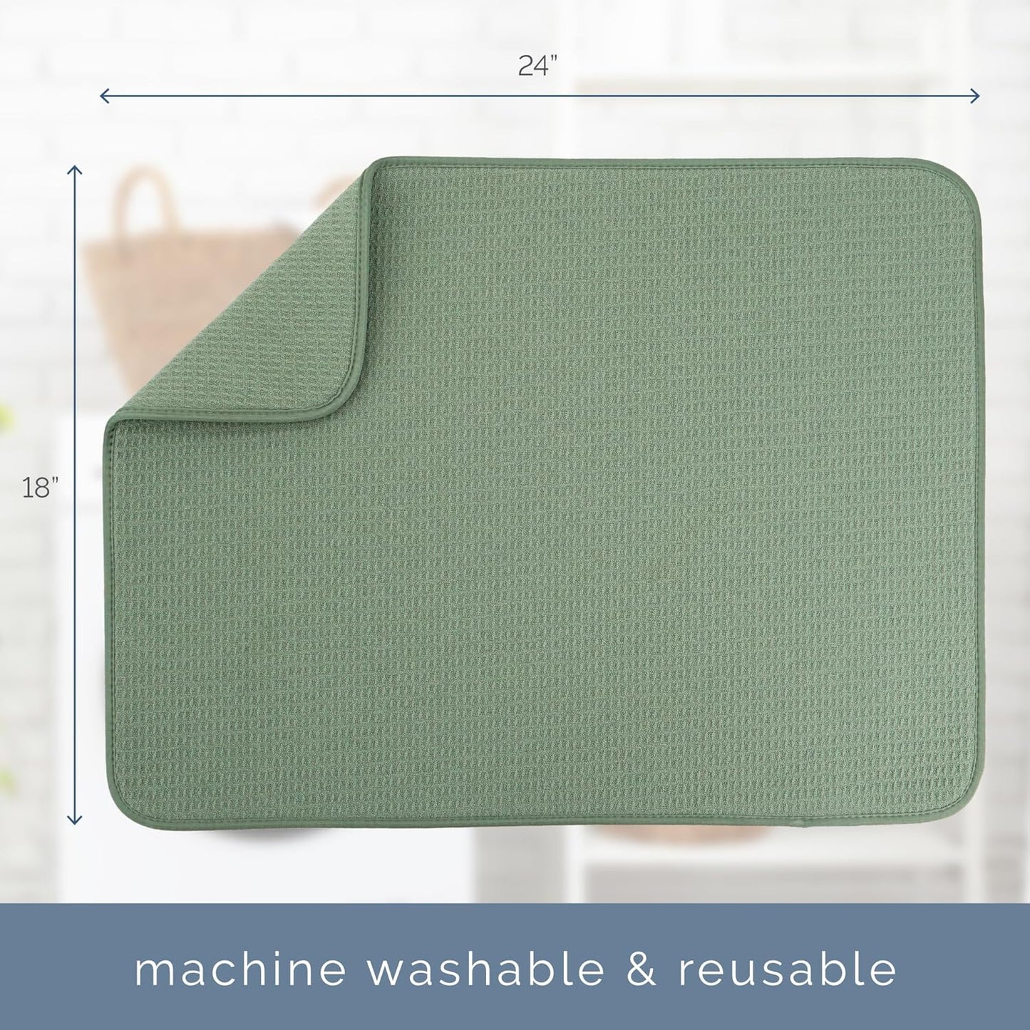 S&T INC. XL Dish Drying Mat - Absorbent Microfiber Kitchen Counter Pad, 18” x 24”, Sage Green