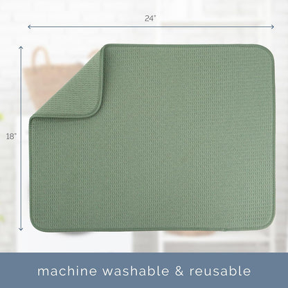 S&T INC. XL Dish Drying Mat - Absorbent Microfiber Kitchen Counter Pad, 18” x 24”, Sage Green