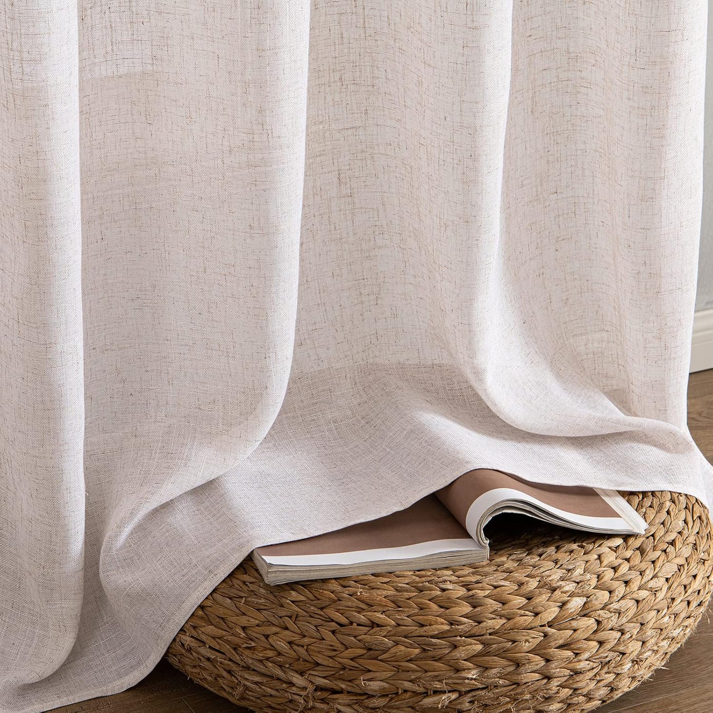 MIULEE Natural White Linen Curtains - 90 Inch Long | Soft Thick Semi-Sheer Drapes for Bedroom & Living Room