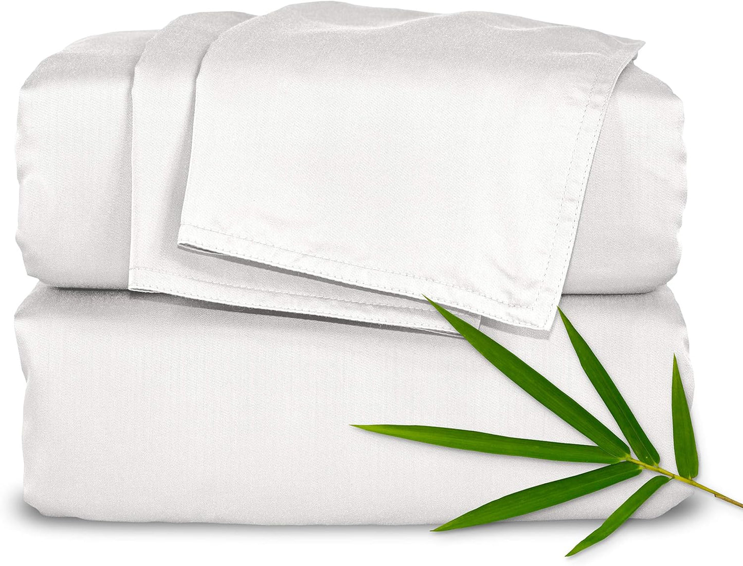 Pure Bamboo California King Sheets - 100% Organic Viscose Bed Set, Soft & Cooling | White, Double Stitching