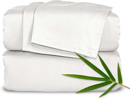 Pure Bamboo California King Sheets - 100% Organic Viscose Bed Set, Soft & Cooling | White, Double Stitching