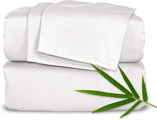 Pure Bamboo California King Sheets - 100% Organic Viscose Bed Set, Soft & Cooling | White, Double Stitching