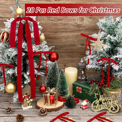 Ouddy Life 28 Pcs Red Velvet Bows - Elegant Christmas Tree Decorations & Ornaments for Holiday Decor