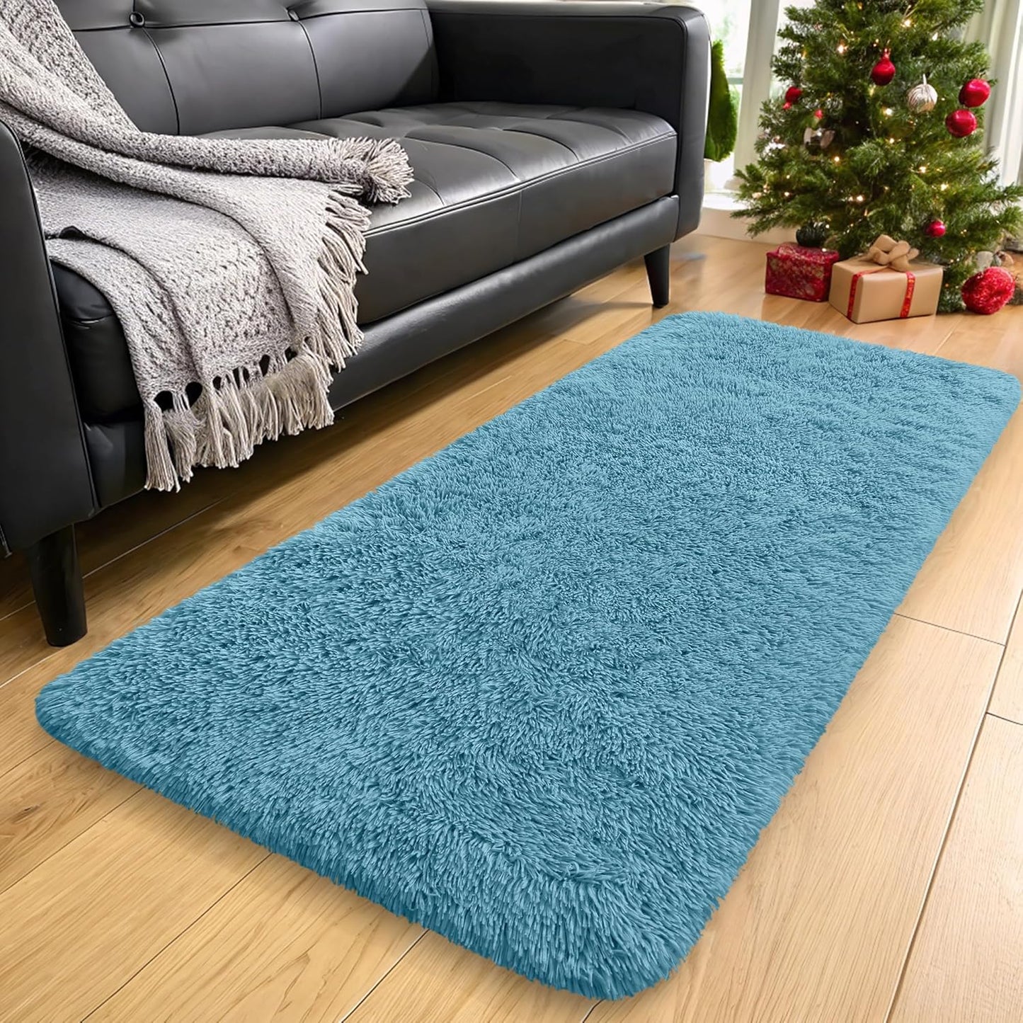 OLANLY Runner Rugs - Soft Fluffy Machine Washable 2x5 for Hallway & Bedroom | Slate Blue Indoor Carpet