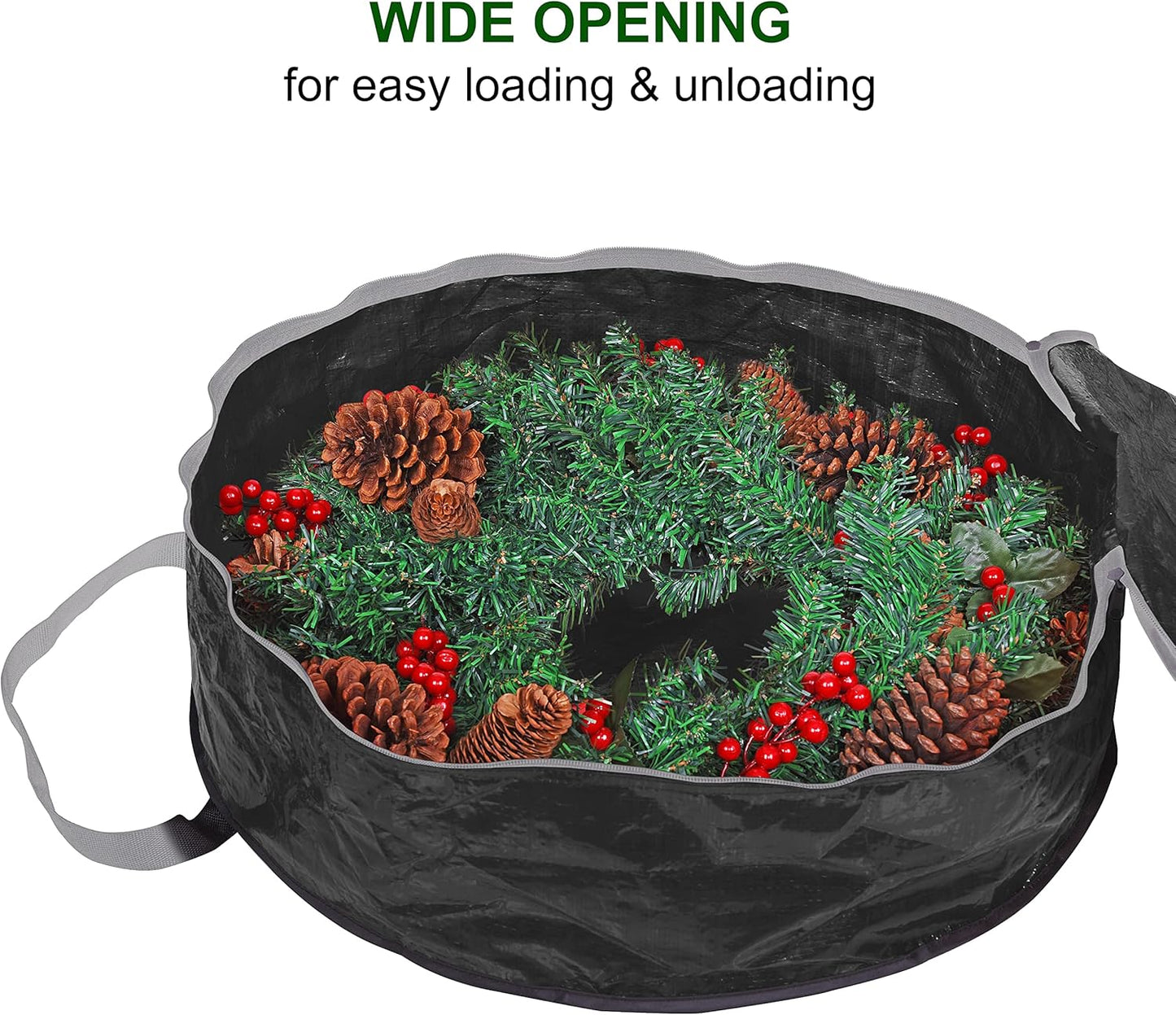 ProPik Christmas Wreath Storage Bag - Durable 30" Holiday Container with Heavy Duty Handles | 2 Pack (Black)