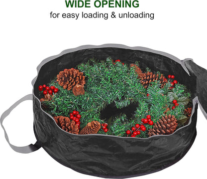 ProPik Christmas Wreath Storage Bag - Durable 30" Holiday Container with Heavy Duty Handles | 2 Pack (Black)
