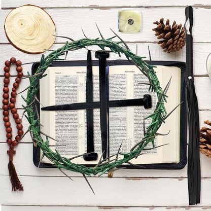 Crown of Thorns Set - 8 Pcs Religious Props for Good Friday Decor | Includes Thorn Crown, Nails & Whip