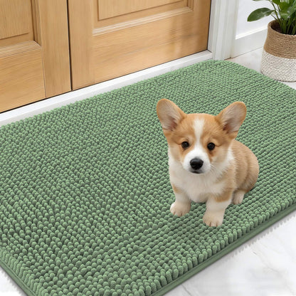 OLANLY Dog Door Mat for Muddy Paws 30x17, Absorbs Moisture and Dirt, Absorbent Non-Slip Washable Doormat, Quick Dry Chenille Mud Mat, Entry Indoor Entryway Carpet for Inside Floor, Olive Green