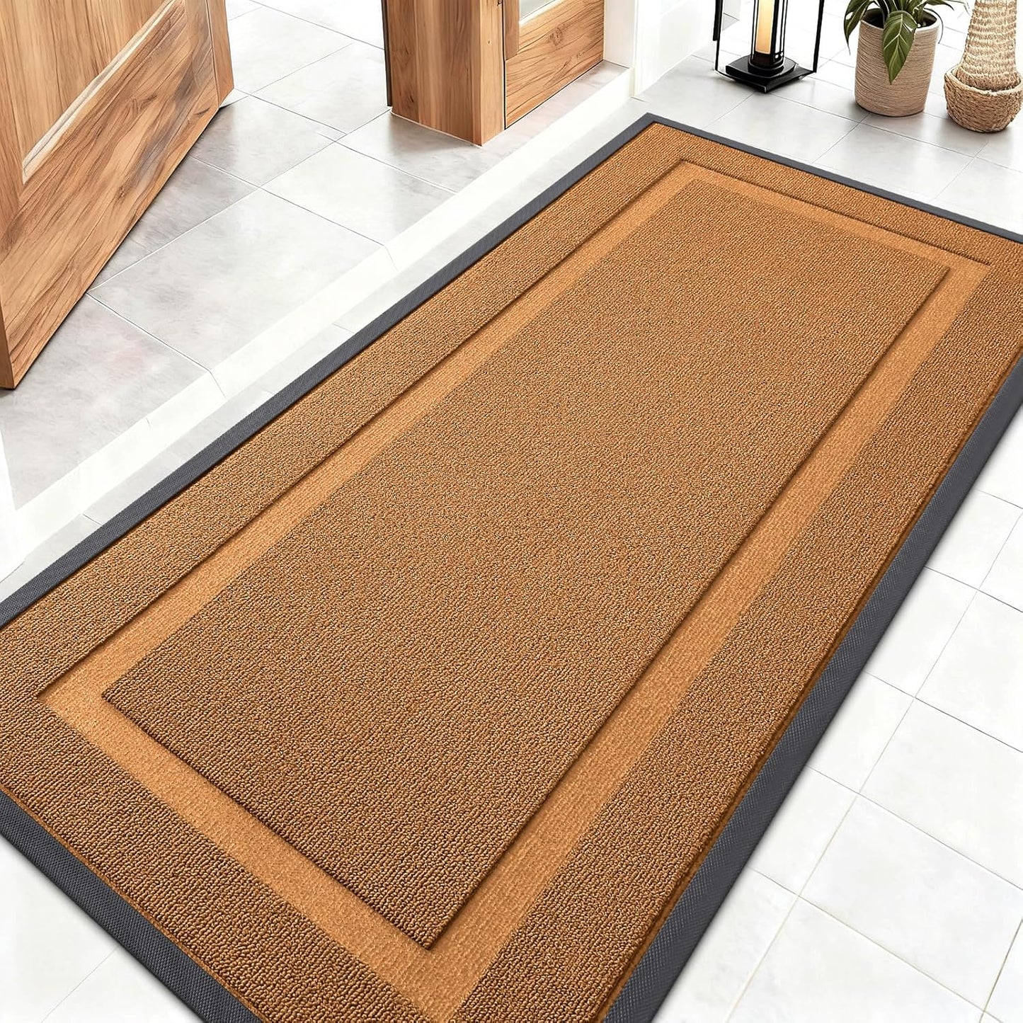 OLANLY Indoor Outdoor Front Door Mat - Waterproof All-Weather Doormat, Easy Clean, 47x23, Tangerine Orange