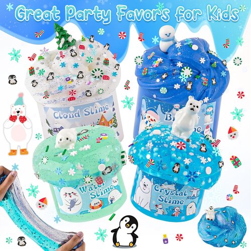 LAWOHO Snow Slime Kit - 6 Packs of Butter, Clear, Water & Cloud Slimes with Charms | Fun Slime Making Set for Kids