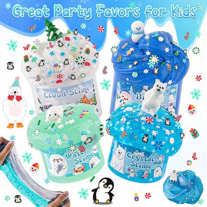 LAWOHO Snow Slime Kit - 6 Packs of Butter, Clear, Water & Cloud Slimes with Charms | Fun Slime Making Set for Kids