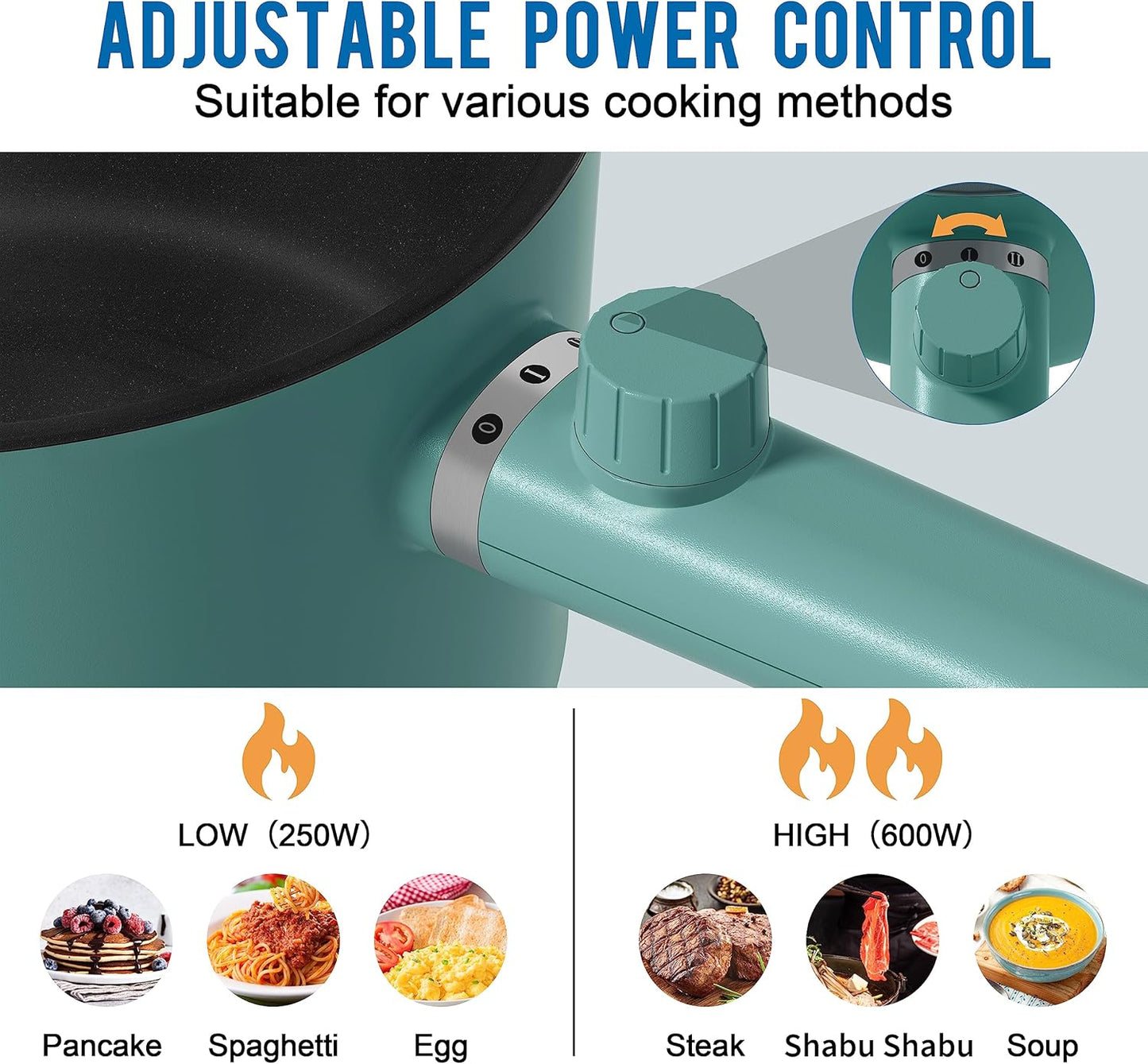 Topwit Electric Hot Pot - 1.5L Portable Ramen Cooker with Non-Stick Frying Pan & Dual Power Control - Green