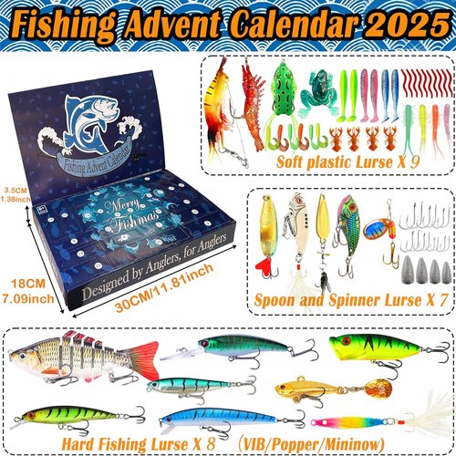 2026 Fishing Advent Calendar - Premium 24-Day Lure Countdown Set for Anglers | Perfect Christmas Gift for Men and Teens