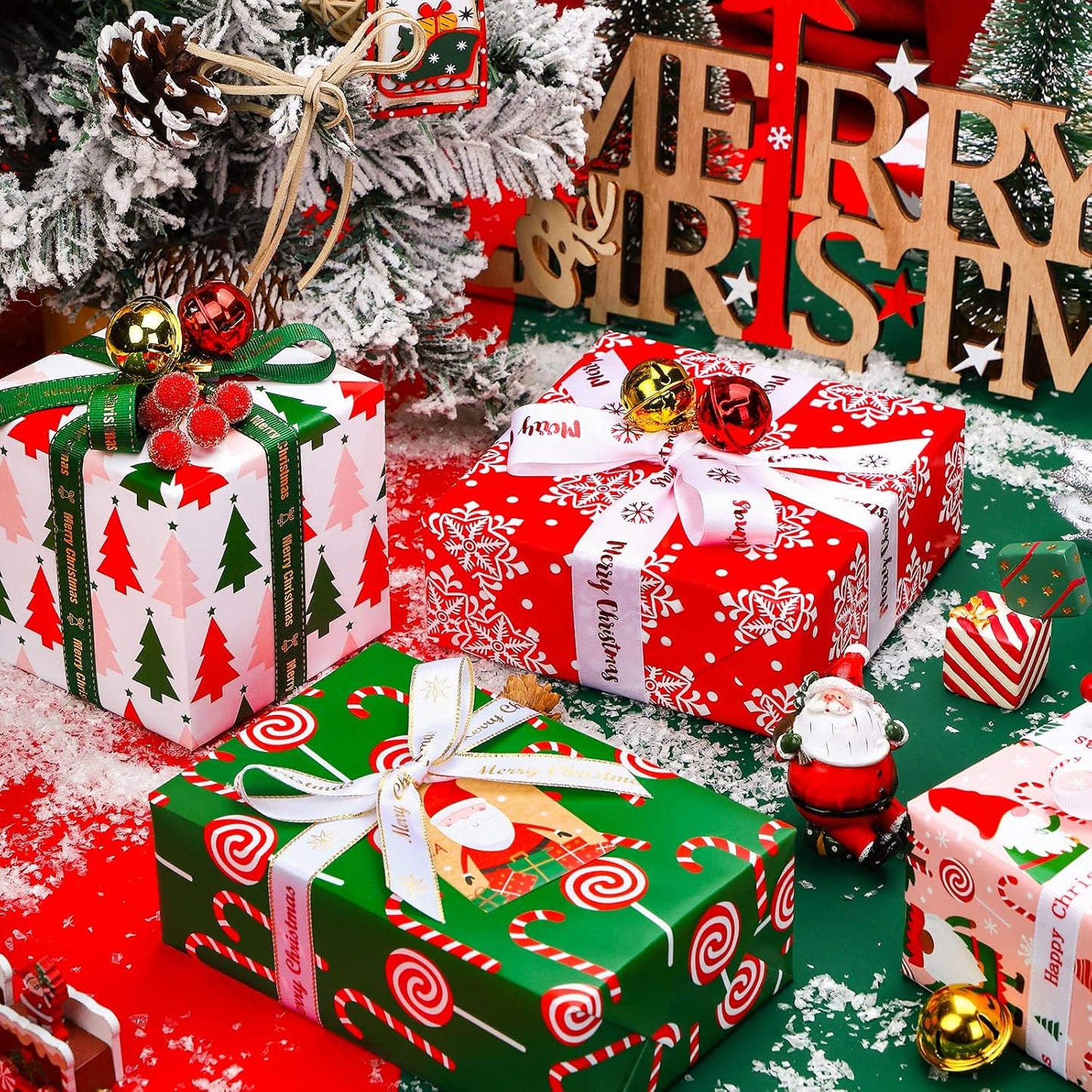 Wrapaholic Christmas Wrapping Paper Roll - Jumbo 30 Inch Gnome Elf Holiday Design | 4 Rolls, 120 Inch Each