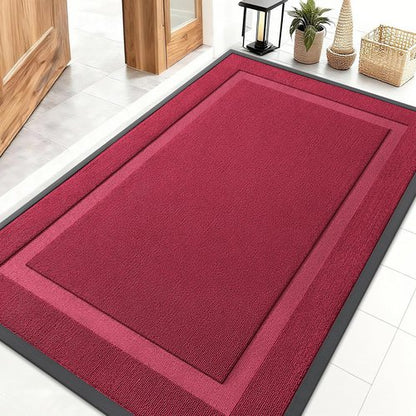 OLANLY Front Door Mat Indoor Outdoor Entrance, Waterproof All-Season, All-Weather Doormat, Sturdy Natural Rubber, Low Profile, Easy Clean Patio Porch Entryway Mat, 47x32, Burgundy